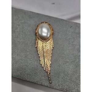 HUGE Vintage Victorian Revival Faux Pearl Waterfall Brooch Pin 5" Length